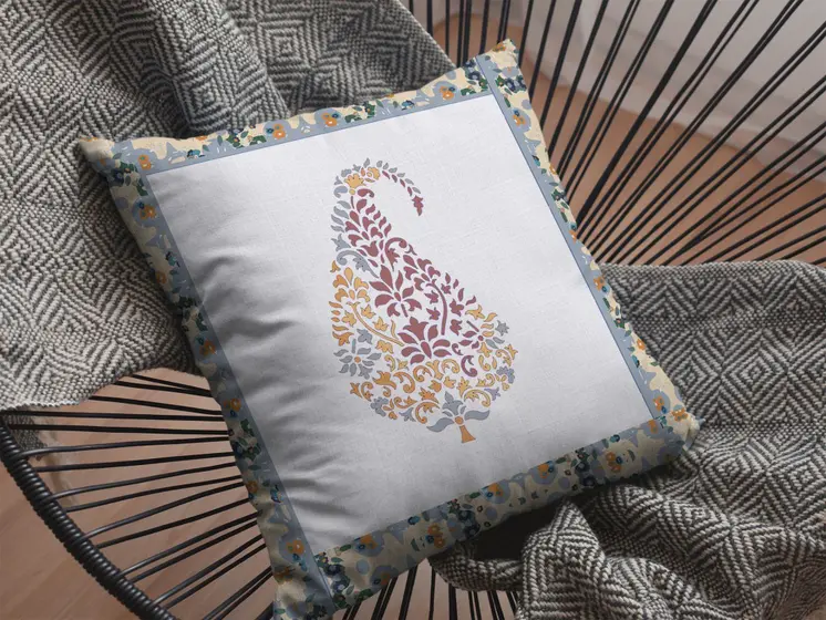 20” Red White Paisley Indoor Outdoor Throw Pillow