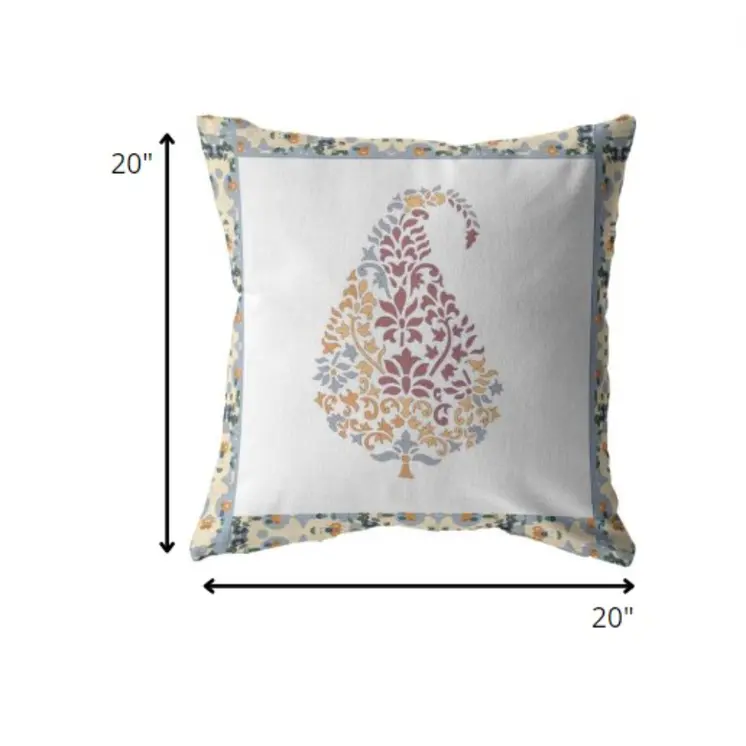 20” Red White Paisley Indoor Outdoor Throw Pillow