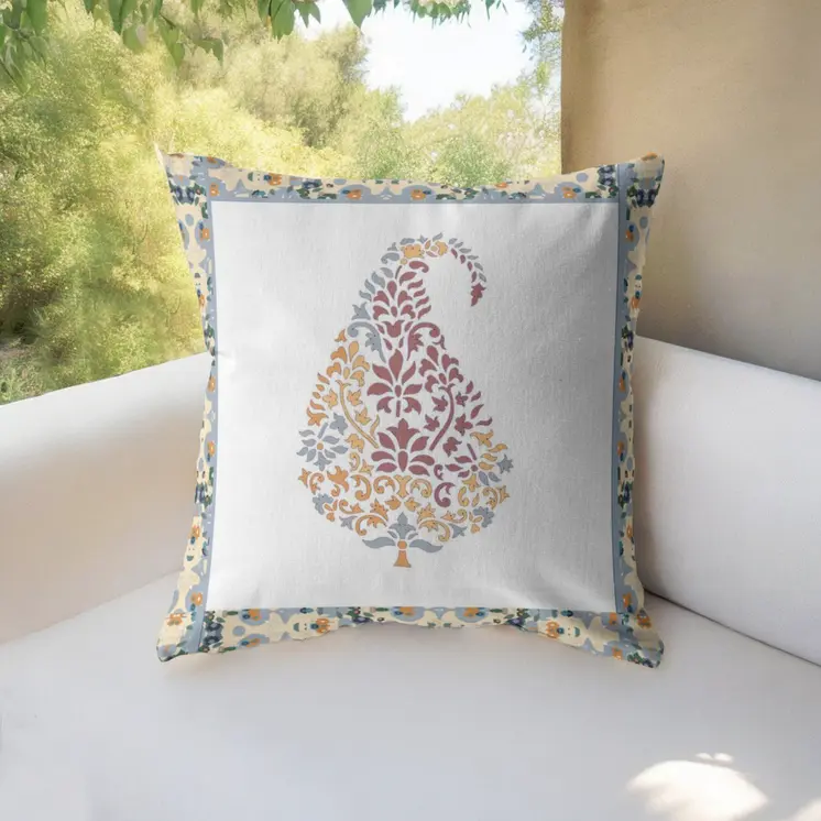 20” Red White Paisley Indoor Outdoor Throw Pillow