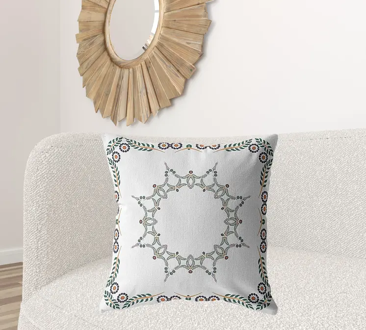 26" X 26" White Blown Seam Geometric Indoor Outdoor Throw Pillow