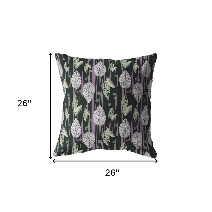 26” Black Purple Fall Leaves Indoor Outdoor Throw Pillow