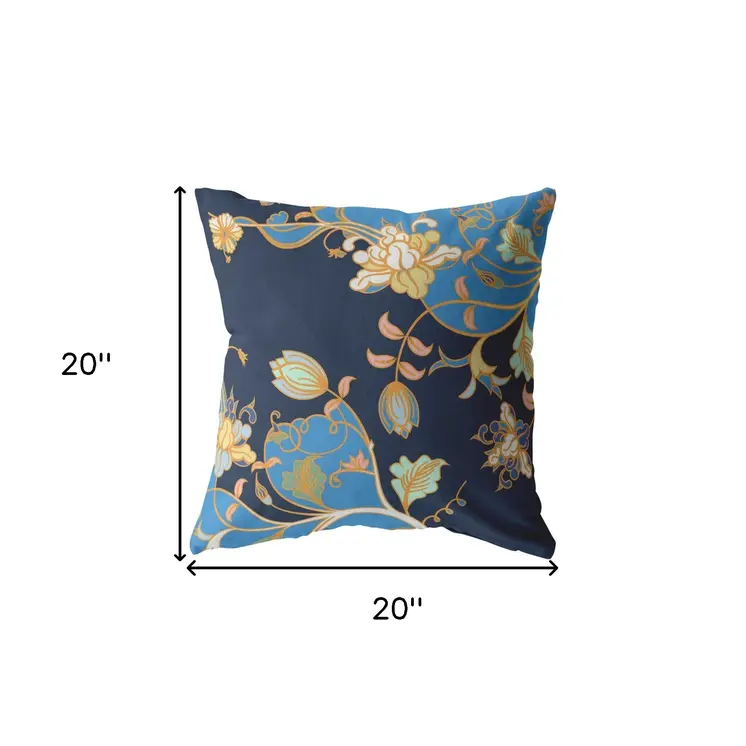 20" Navy Blue Garden Indoor Outdoor Zippered Throw Pillow