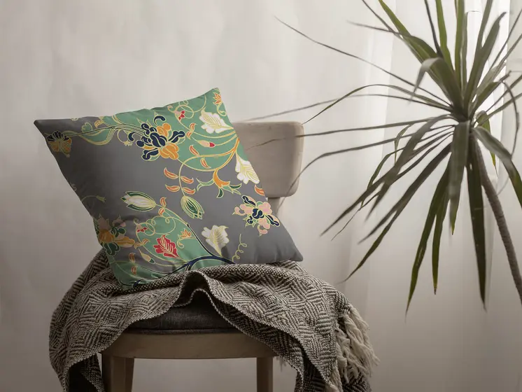 26" Green Gray Garden Indoor Outdoor Zippered Throw Pillow