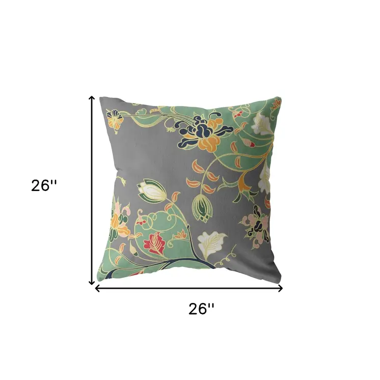 26" Green Gray Garden Indoor Outdoor Zippered Throw Pillow
