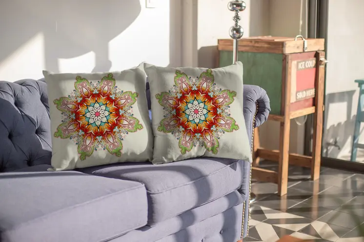 20" Orange Green Mandala Indoor Outdoor Zip Throw Pillow