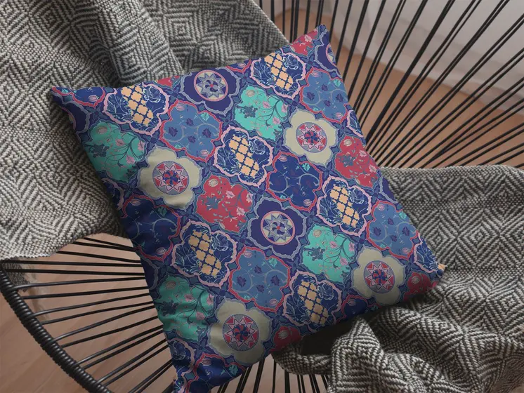 26” Navy Red Trellis Indoor Outdoor Zippered Throw Pillow