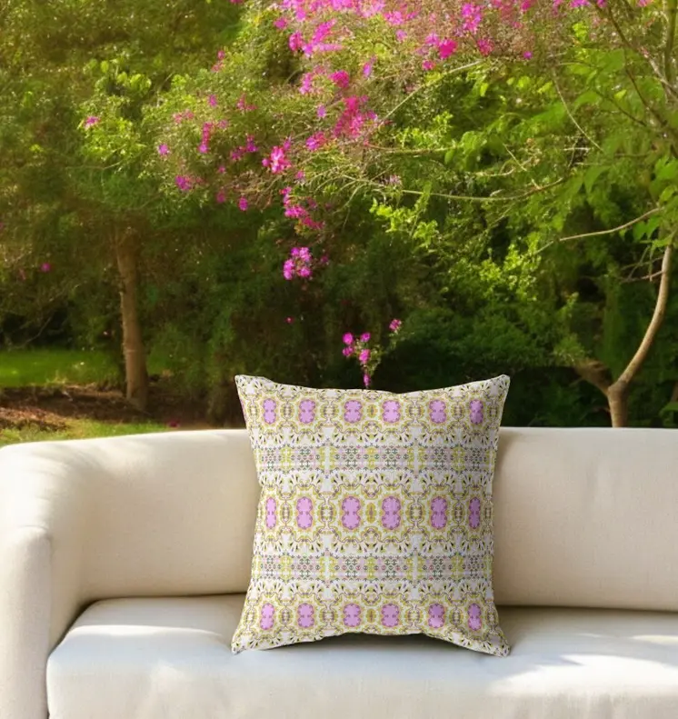 16” Yellow Lavender Geofloral Indoor Outdoor Zippered Throw Pillow