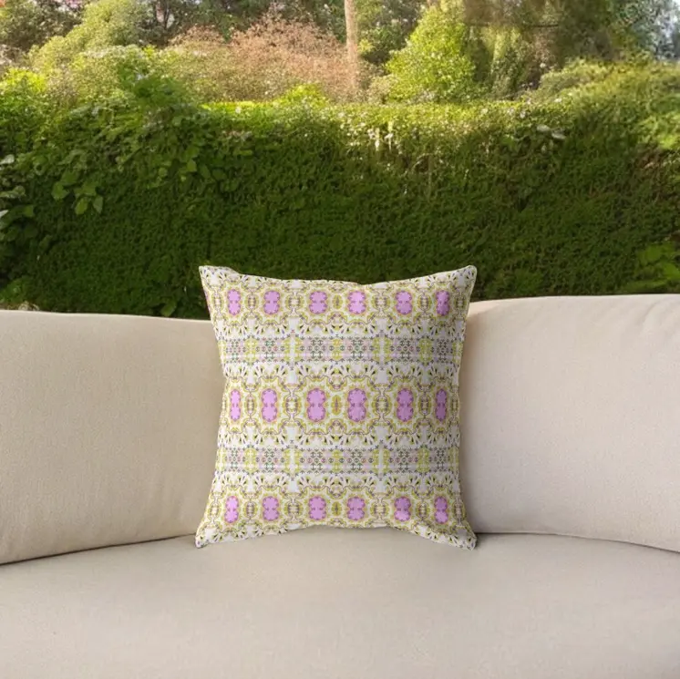 18” Yellow Lavender Geofloral Indoor Outdoor Zippered Throw Pillow