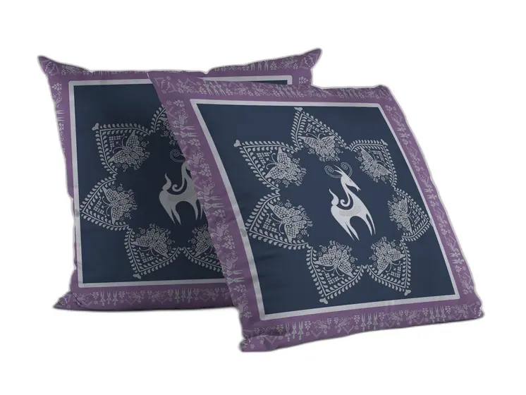 20” Navy Purple Horse Indoor Outdoor Zippered Throw Pillow