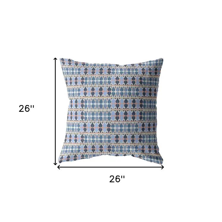 26" Blue Gray Spades Indoor Outdoor Zippered Throw Pillow