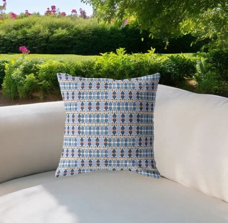 26" Blue Gray Spades Indoor Outdoor Zippered Throw Pillow