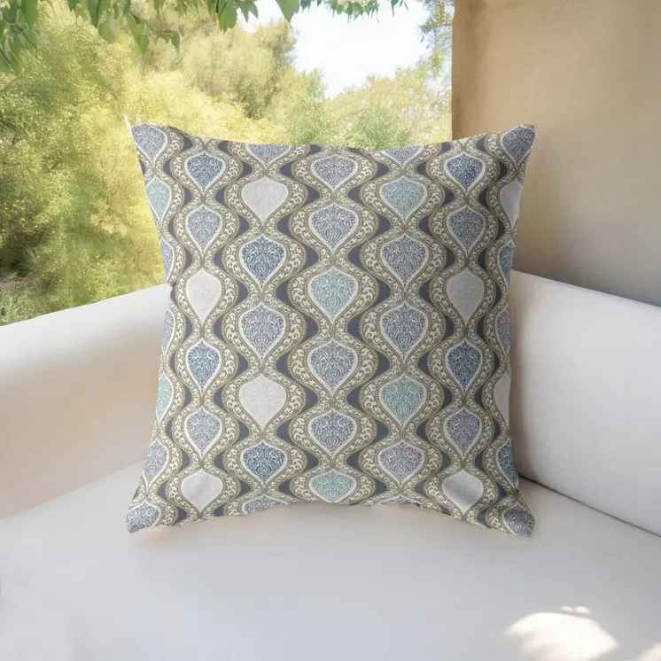 26” Gray Ogee Indoor Outdoor Zippered Throw Pillow