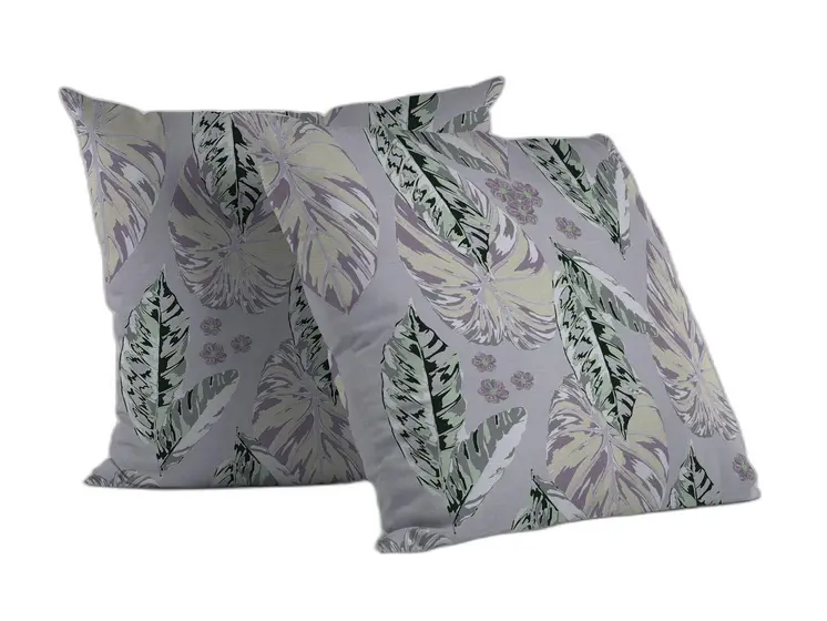 20” Blue Purple Tropical Leaf Indoor Outdoor Zippered Throw Pillow