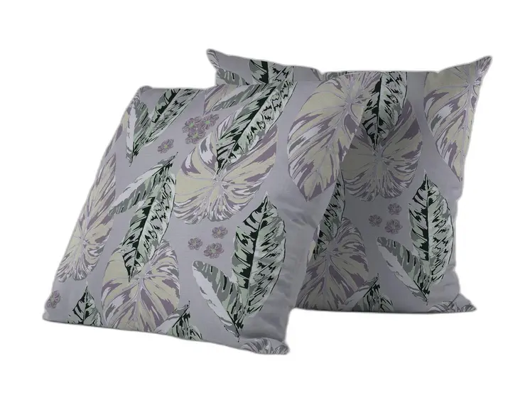 20” Blue Purple Tropical Leaf Indoor Outdoor Zippered Throw Pillow