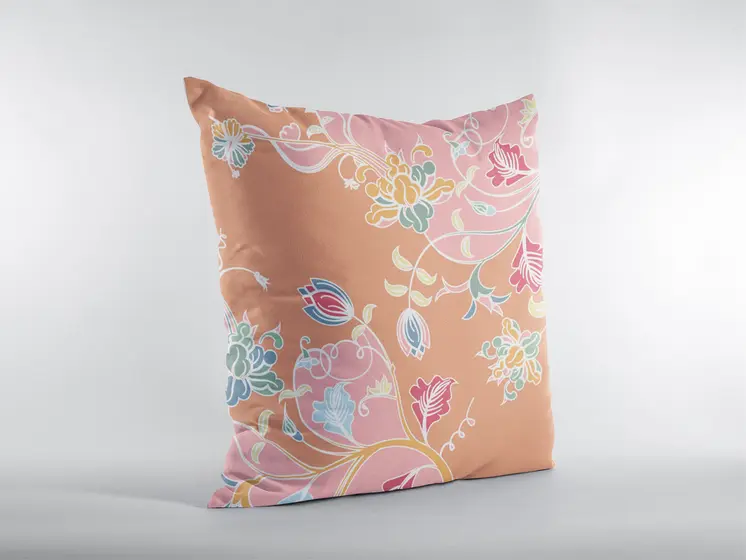 16" Pink Orange Garden Decorative Suede Throw Pillow