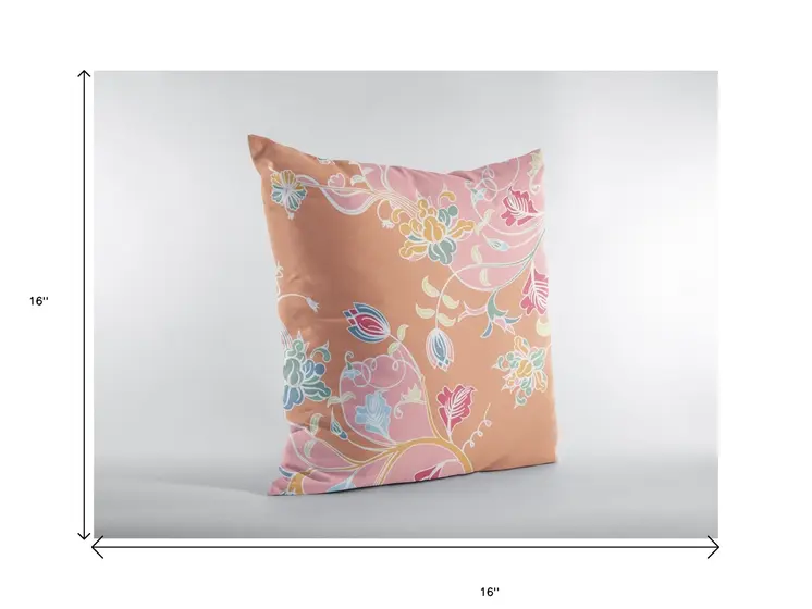 16" Pink Orange Garden Decorative Suede Throw Pillow