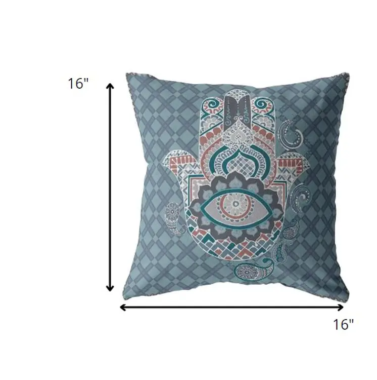 16” Slate Blue Hamsa Boho Suede Throw Pillow