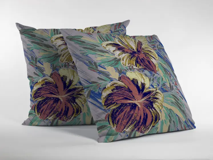 20” Terracotta Hibiscus Suede Decorative Throw Pillow