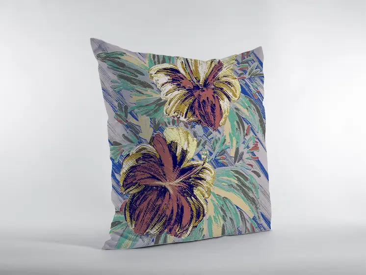 20” Terracotta Hibiscus Suede Decorative Throw Pillow