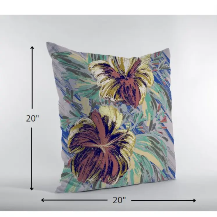 20” Terracotta Hibiscus Suede Decorative Throw Pillow
