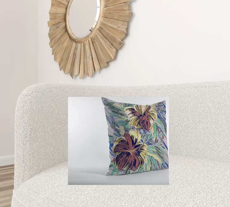 20” Terracotta Hibiscus Suede Decorative Throw Pillow