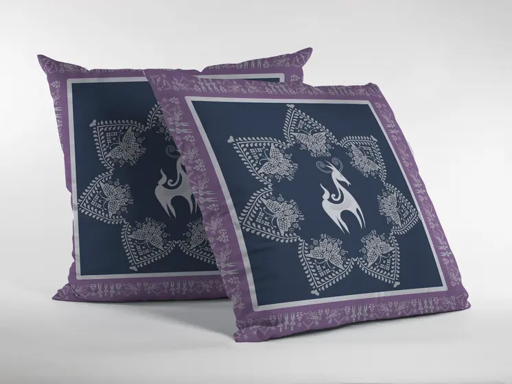 16” Navy Purple Horse Suede Throw Pillow