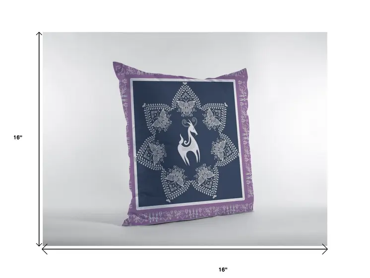 16” Navy Purple Horse Suede Throw Pillow