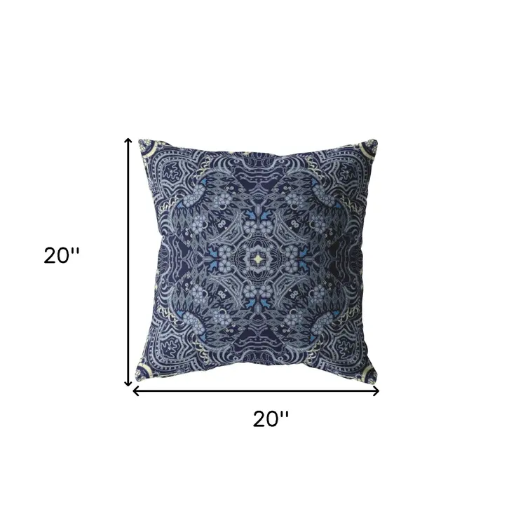 20” Indigo Boho Ornate Suede Throw Pillow