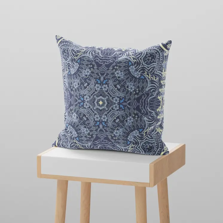 20” Indigo Boho Ornate Suede Throw Pillow