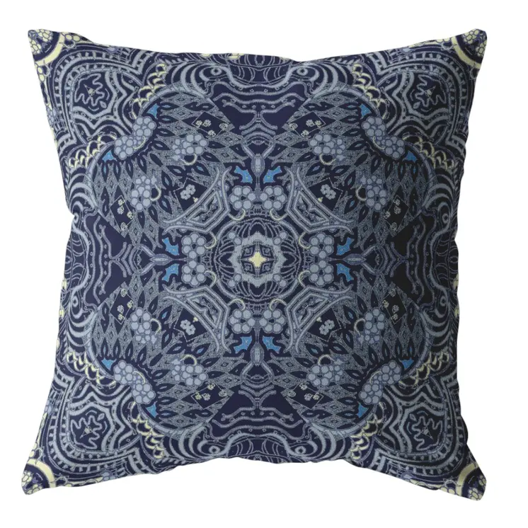 20” Indigo Boho Ornate Suede Throw Pillow