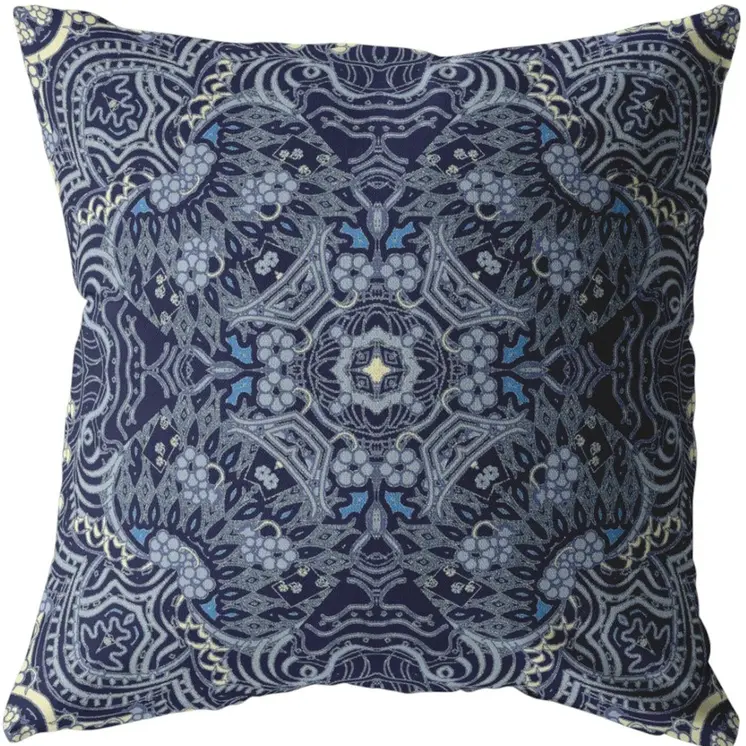 20” Indigo Boho Ornate Suede Throw Pillow