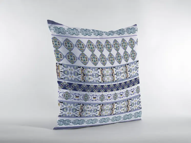 16” Navy White Strips Boho Suede Throw Pillow