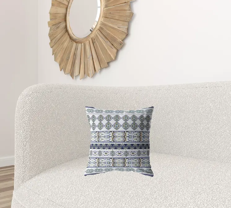 16” Navy White Strips Boho Suede Throw Pillow