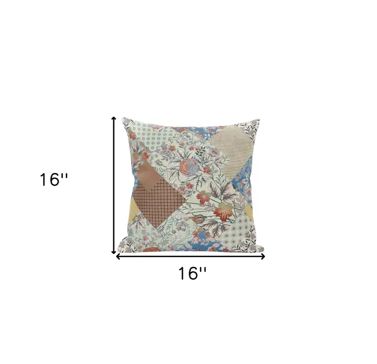 16" Orange Yellow Floral Zippered Suede Throw Pillow