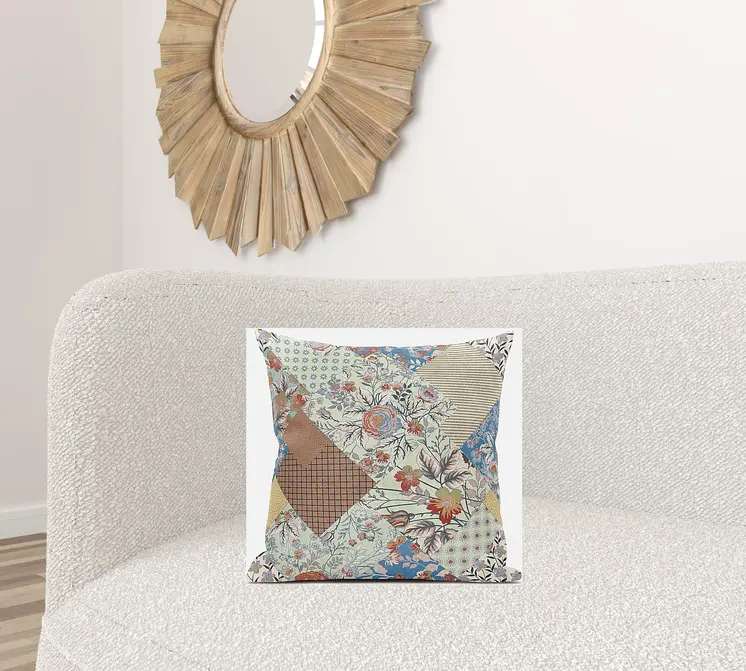 18" Orange Yellow Floral Zippered Suede Throw Pillow
