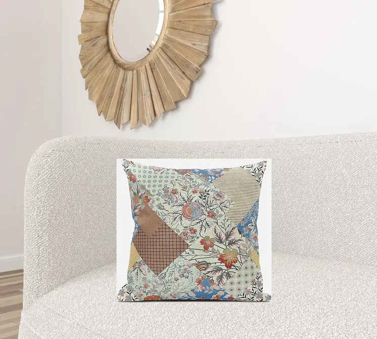 20" Orange Yellow Floral Zippered Suede Throw Pillow