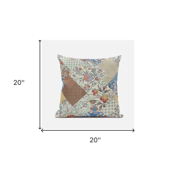 20" Orange Yellow Floral Zippered Suede Throw Pillow