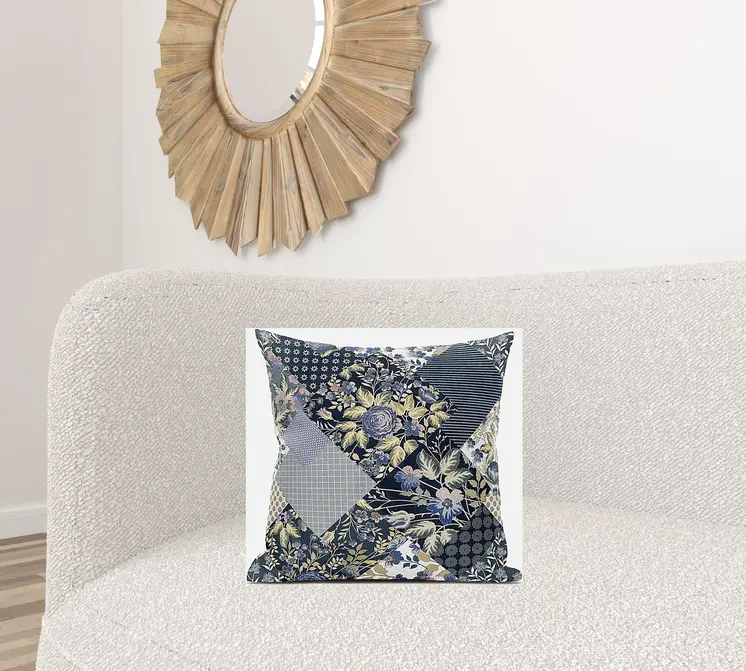 18" Black Yellow Floral Zippered Suede Throw Pillow
