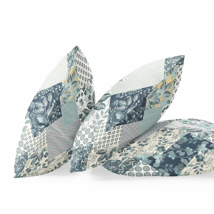 20" Gray White Floral Zippered Suede Throw Pillow