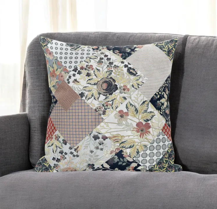 16" Peach Black Floral Zippered Suede Throw Pillow