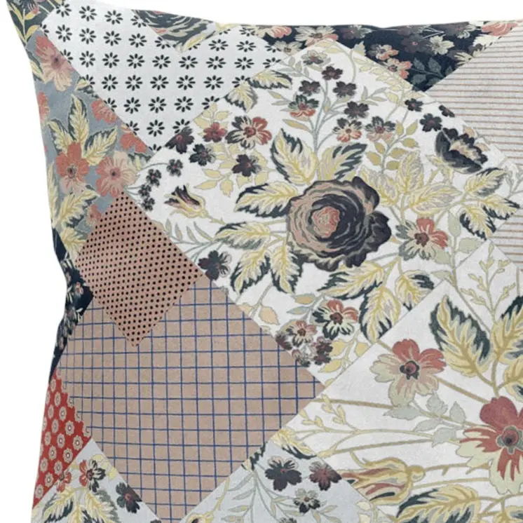 16" Peach Black Floral Zippered Suede Throw Pillow