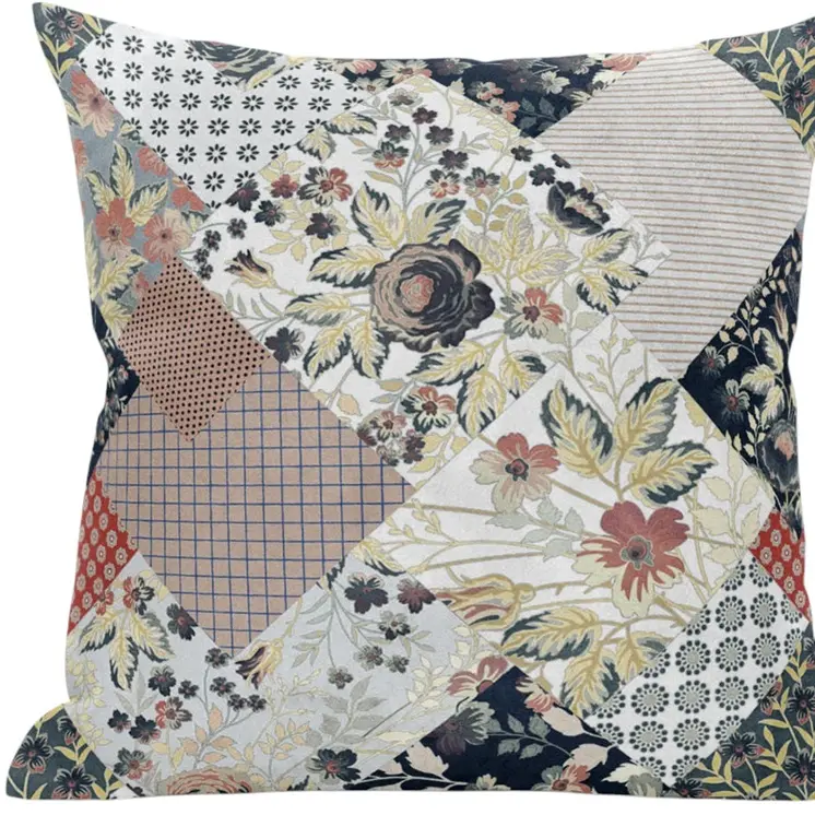 16" Peach Black Floral Zippered Suede Throw Pillow