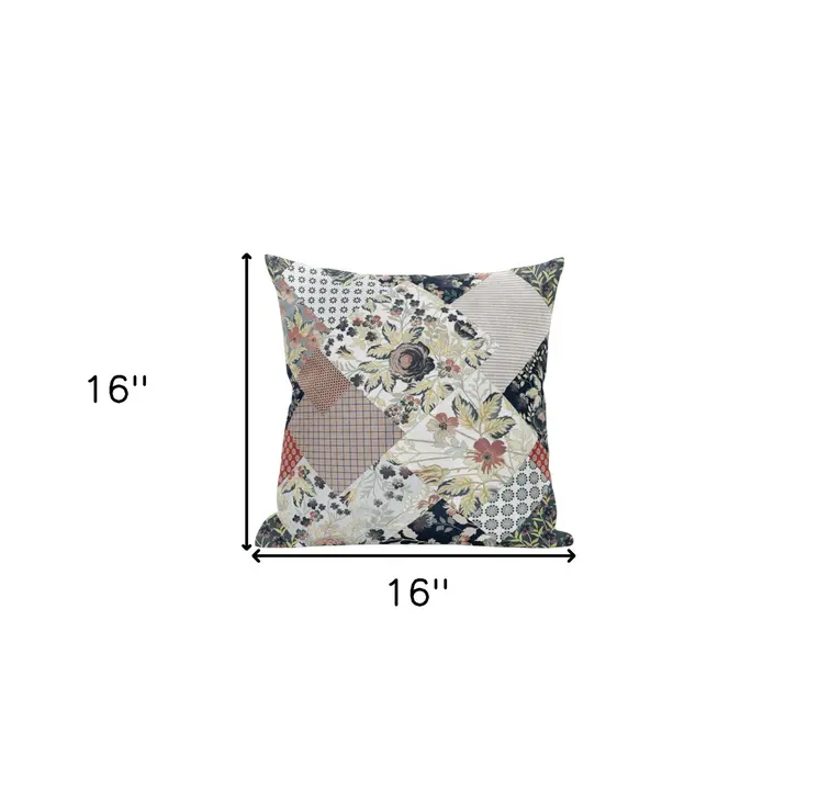 16" Peach Black Floral Zippered Suede Throw Pillow