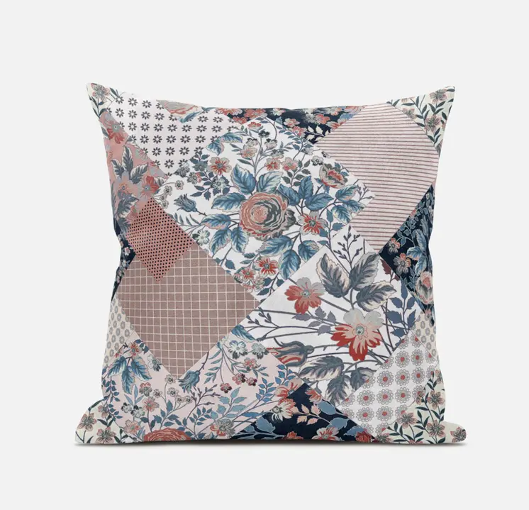 20" White Pink Floral Zippered Suede Throw Pillow