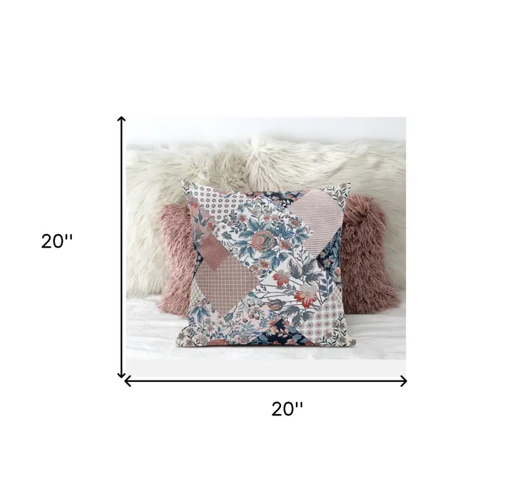 20" White Pink Floral Zippered Suede Throw Pillow