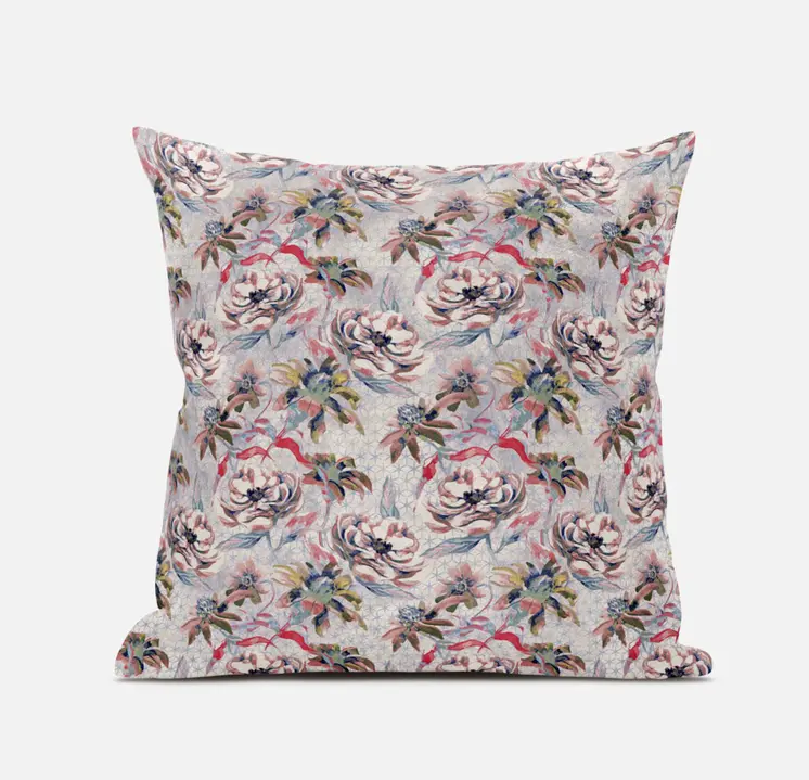 20" Lavender Pink Roses Zippered Suede Throw Pillow