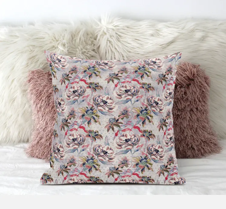 20" Lavender Pink Roses Zippered Suede Throw Pillow