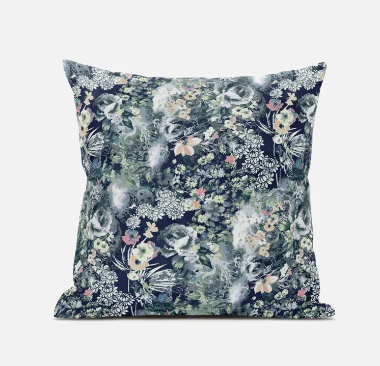 16" Gray Indigo Springtime Zippered Suede Throw Pillow