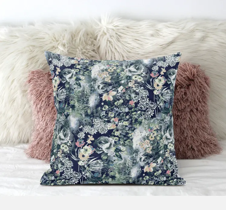 16" Gray Indigo Springtime Zippered Suede Throw Pillow
