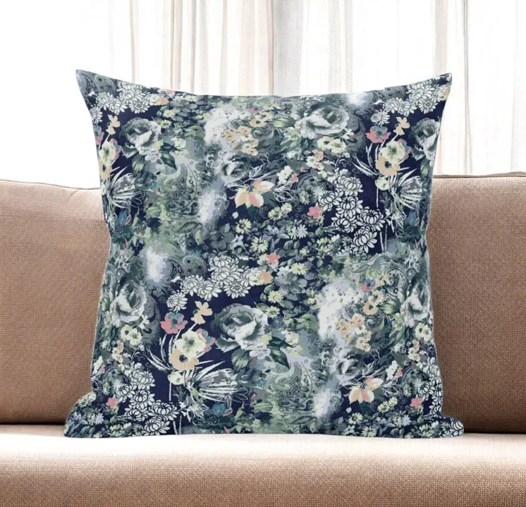 16" Gray Indigo Springtime Zippered Suede Throw Pillow